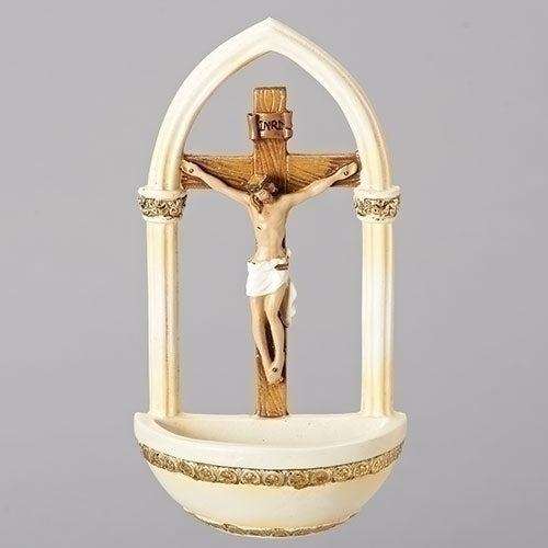 7" Crucifix Holy Water Font Florentine Style